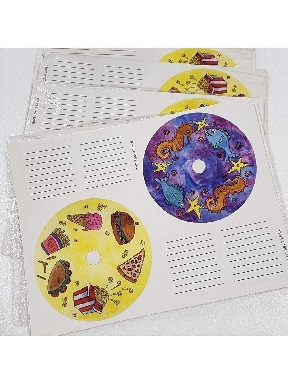 Vintage CD Jewel case label sticker packs 8 different designs Lot of 4 pks